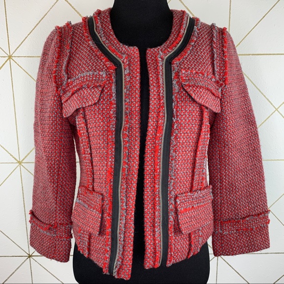 Hinge Open Front Tweed Cropped Blazer Size Small